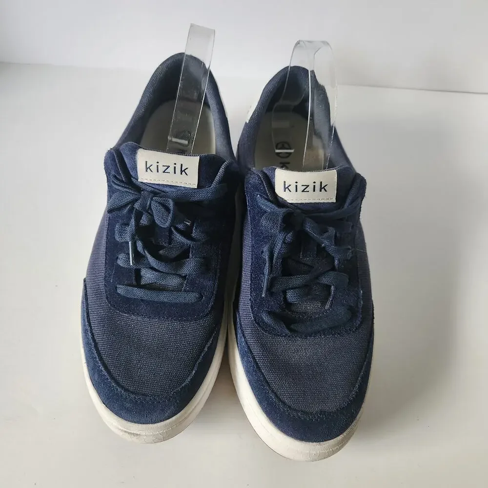 Kizik Prague Hands Free Sneakers Navy Blue Canvas Slip On Shoes SZ M8.5W W10W